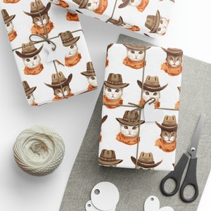 Cowboy Kitten Wrapping Paper | Cowboay, Kitten, Cats, Birthday, Gift, Wrapping Paper, Holidays, Celebration