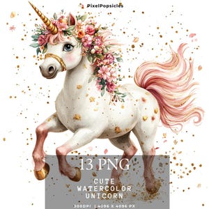 Watercolor Unicorn Clipart: Pastel Rainbow Graphics (Commercial Use PNG)