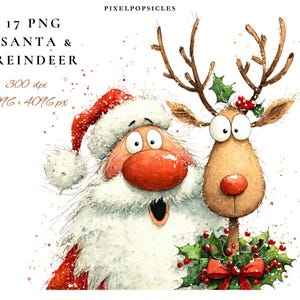 Santa & Reindeer Clipart Set: Festive Holiday Graphics (PNG,Download) 1#