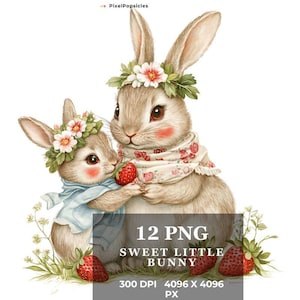 Bunny Family Clipart: Adorable Baby Bunny PNG Art (Commercial Use)