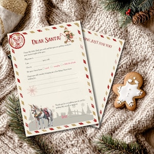 Carta vintage a Papá Noel, carta para que Papá Noel imprima y escriba, carta de Navidad, descarga instantánea, imprimible,
