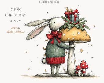 Christmas Bunny Print: Winter Holiday Animal Wall Art (Digital Download) 1#