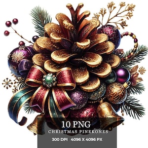 Pine Cones Watercolour Clipart, 10 Transparent PNG 300 dpi, Christmas Botanicals, Festive Foliage, Pinecone, Digital Download Commercial Use
