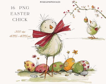 Easter Chick Clipart Bundle: Watercolor Spring PNGs