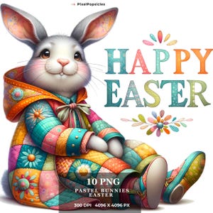 10 clipart de Páscoa de coelhos em aquarela pastel - downloads de imagens digitais PNG de trajes com tema de Páscoa para criação de cartões, scrapbook, diário de lixo,