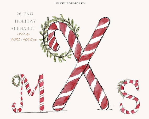 Christmas Candy Cane Alphabet   Art / Holiday Lettering Clipart (PNG, PDF Download) 1#