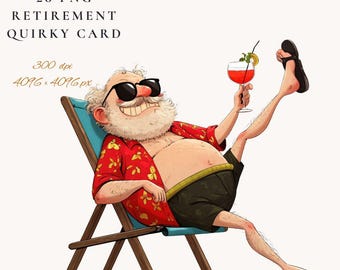 Retirement Clipart: Funny Whimsical Illustrations (PNG Digital Download)