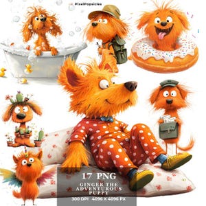 Funny Ginger Dogs  Clipart 17 Png, Cute Dogs Watercolor, Quirky Puppy Graphics, Angry Dog, Cartoon Animal, Digital Download Prints