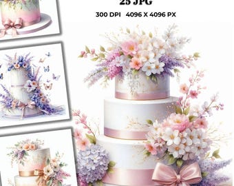 25 Wedding Cake Clipart: Elegant Watercolor Illustrations (JPG/ Png)