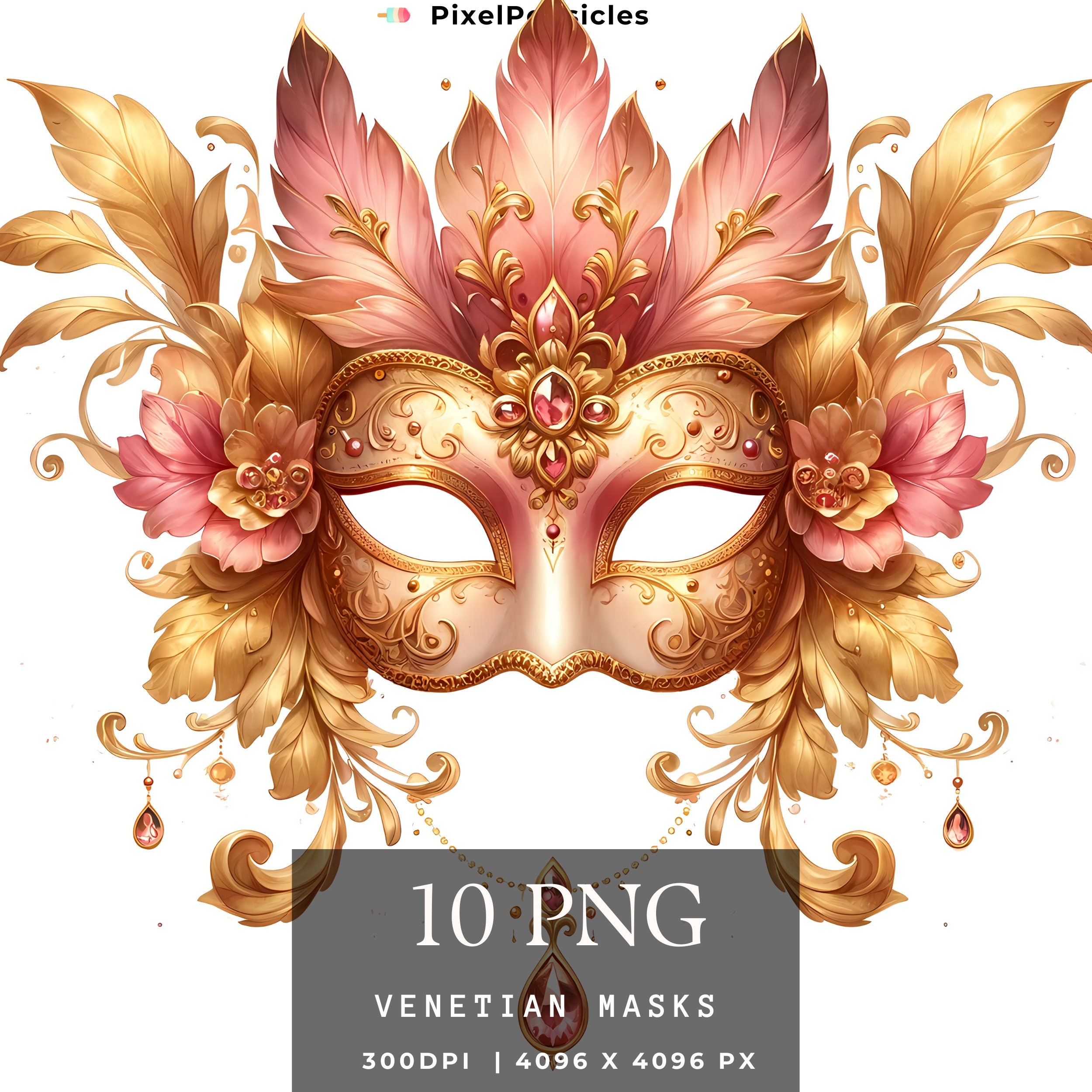 Masquerade Masks Clipart Watercolor PNG Set 10 Venetian Mask, Mardi ...