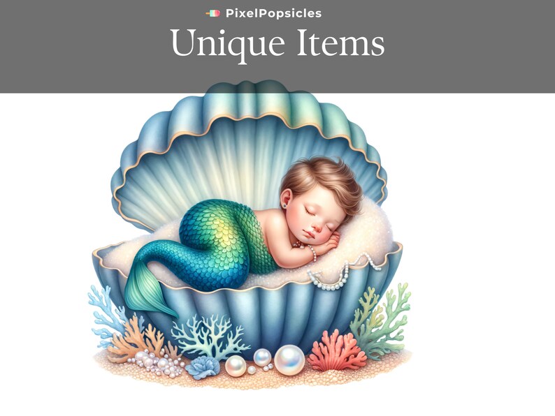 15 Baby Boy Mermaid Clip Art, Newborn Clipart, PNG Watercolor Nursery