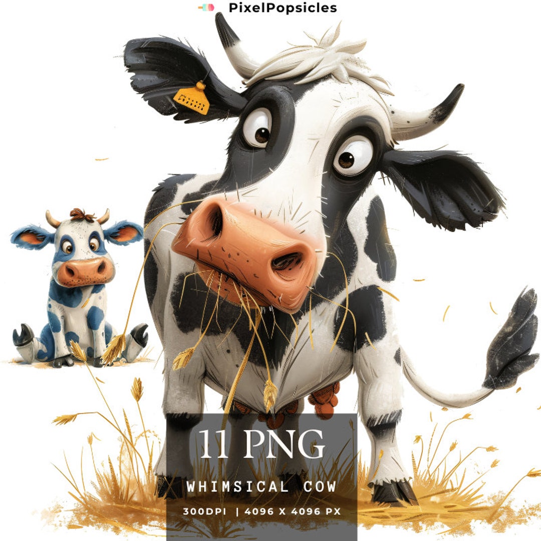Whimsical Cow Clipart: Watercolor PNG Bundle (digital Download) - Etsy
