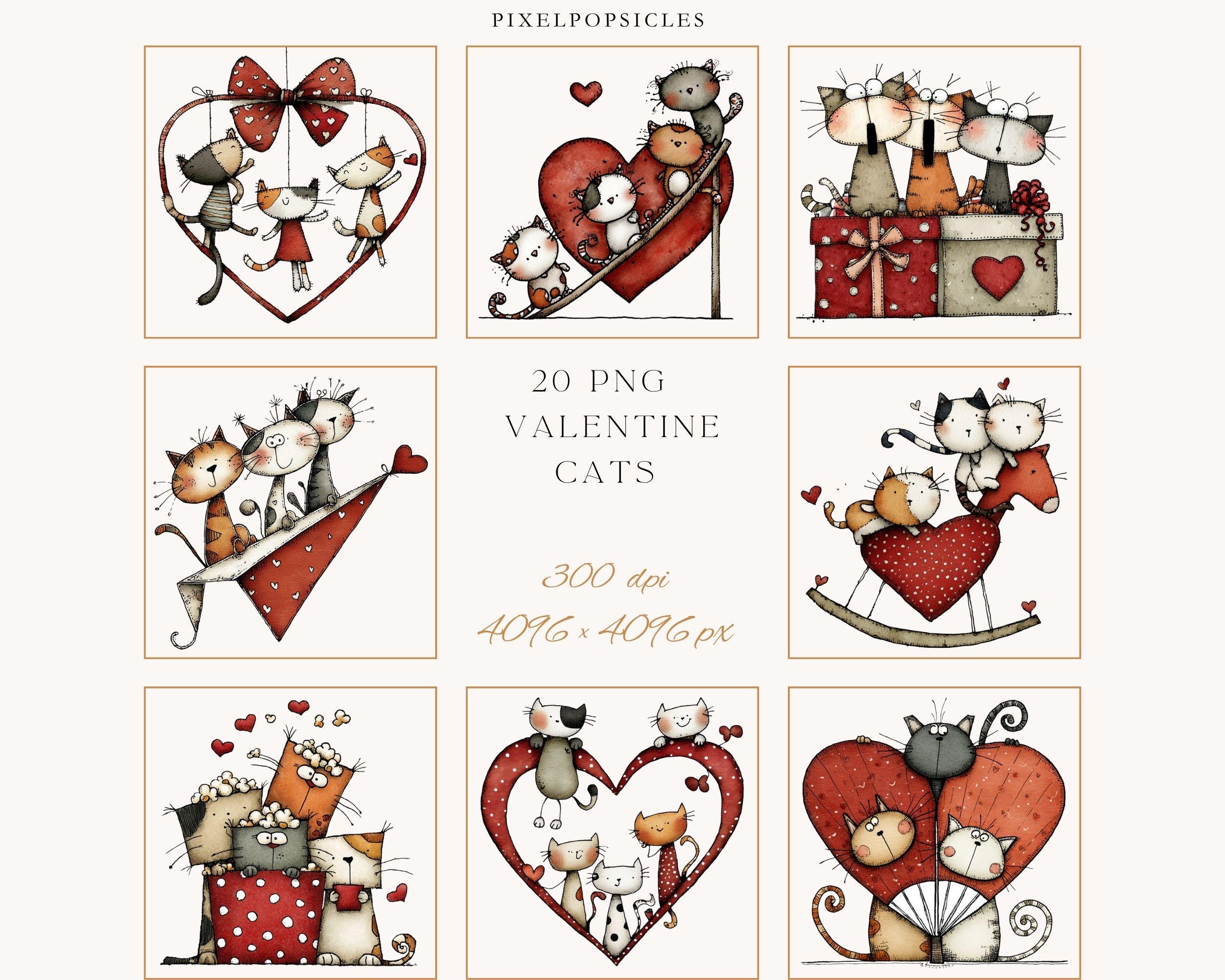 20 Png Valentine Cats Watercolor Clipart Bundle (digital Download) 1 ...