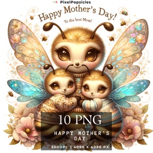 10 schattige bijen fijne Moederdag png, Moederdag 2024 png, schattige dieren set, sublimatie png, ontwerpen downloads,