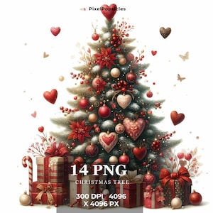 14 imágenes PNG de árboles de Navidad: gráficos festivos de invierno en rojo para sublimación, scrapbooking, creación de tarjetas y más