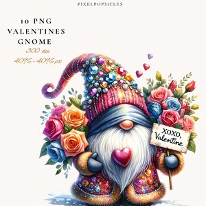 Pacote de clipart de gnomo para o Dia dos Namorados, clipart de dia dos namorados, gráficos PNG de dia dos namorados, sublimação de gnomo, fundo transparente, uso comercial