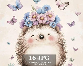 Watercolor Hedgehog Clipart: Forest Animals, Nursery Art (jpg