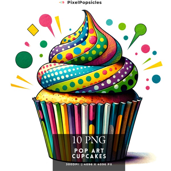 Pop Art Cupcake Clipart - 15 High Quality PNGs, Memory Book, Junk Journals, Scrapbooks, Digital Planners, Sublimation