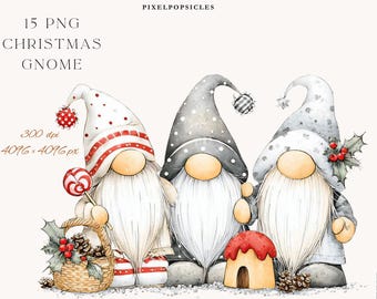 Little Christmas Gnomes Clipart: Festive Winter PNG Files (Digital Printable)