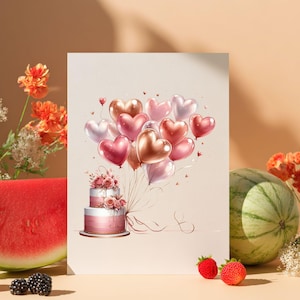 Birthday Cake and Balloons Clipart, Watercolor Celebration PNG Bundle image 9