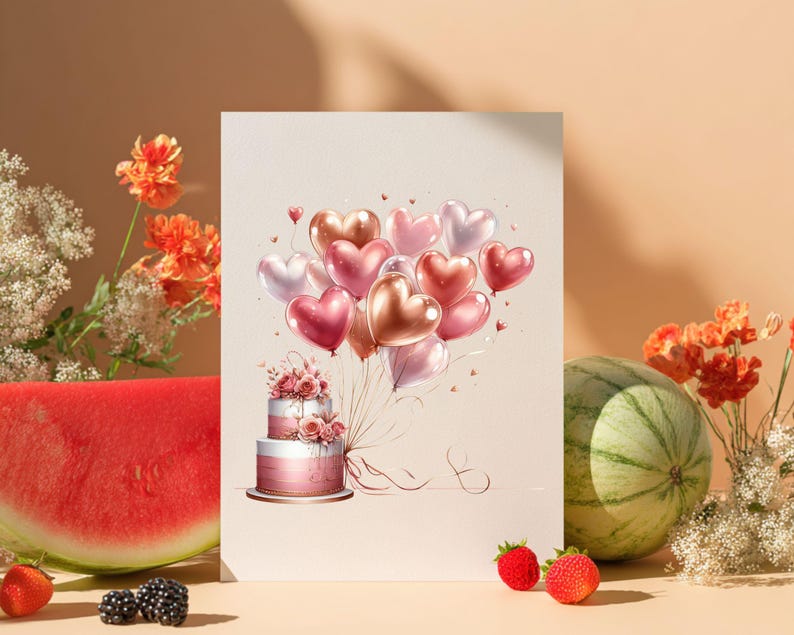 Birthday Cake and Balloons Clipart, Watercolor Celebration PNG Bundle image 9
