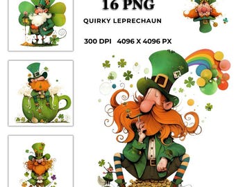 Quirky Leprechaun Clipart: St. Patrick's Day PNG Illustrations (Digital Download)