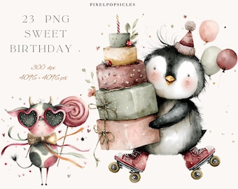 風変わりな誕生日動物のPNGクリップアート：面白いパーティーグラフィック（デジタルダウンロード）1#