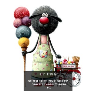 Funny Summer Sheep PNG – Cute Cartoon Farm Animal Clipart – Beach Lifeguard & Carnival Sheep Sublimation – DTG Print File