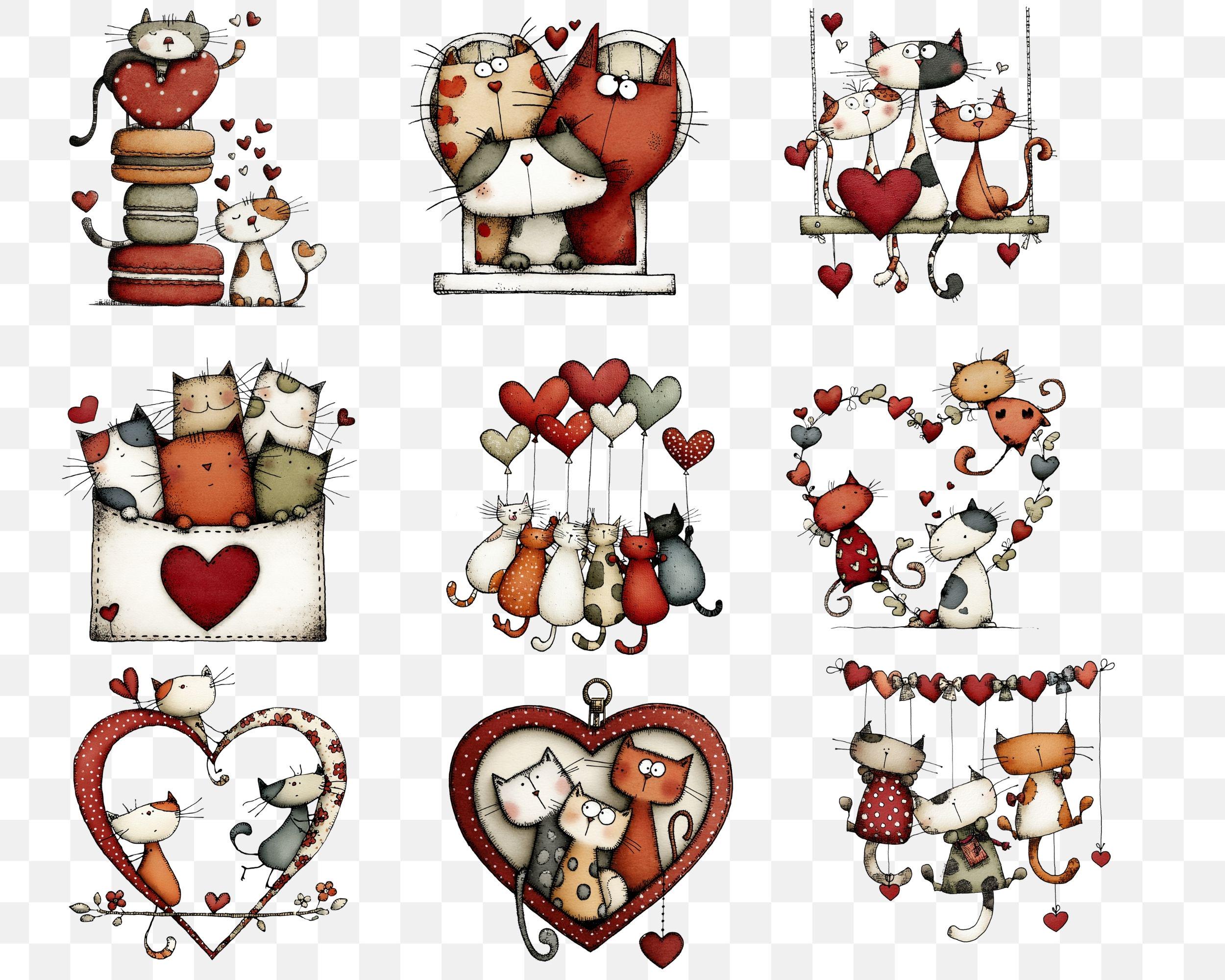 20 Png Valentine Cats Watercolor Clipart Bundle (digital Download) 1 ...