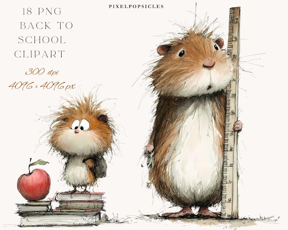 Back to School Hamster Clipart: Watercolor Classroom PNG (Digital Download)