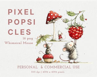 Whimsical Mouse Clipart: 16 Animal PNG Illustrations for Nursery, Kids Party & Scrapbooking Digital Download