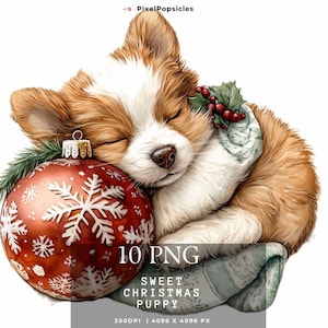 Cute Puppies Christmas Pack, Watercolor dog clipart, Set of Adorable PNG, Transparent background, Commercial use, Instant download