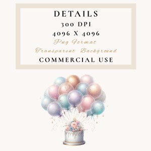 Birthday Cake and Balloons Clipart, Watercolor Celebration PNG Bundle image 3