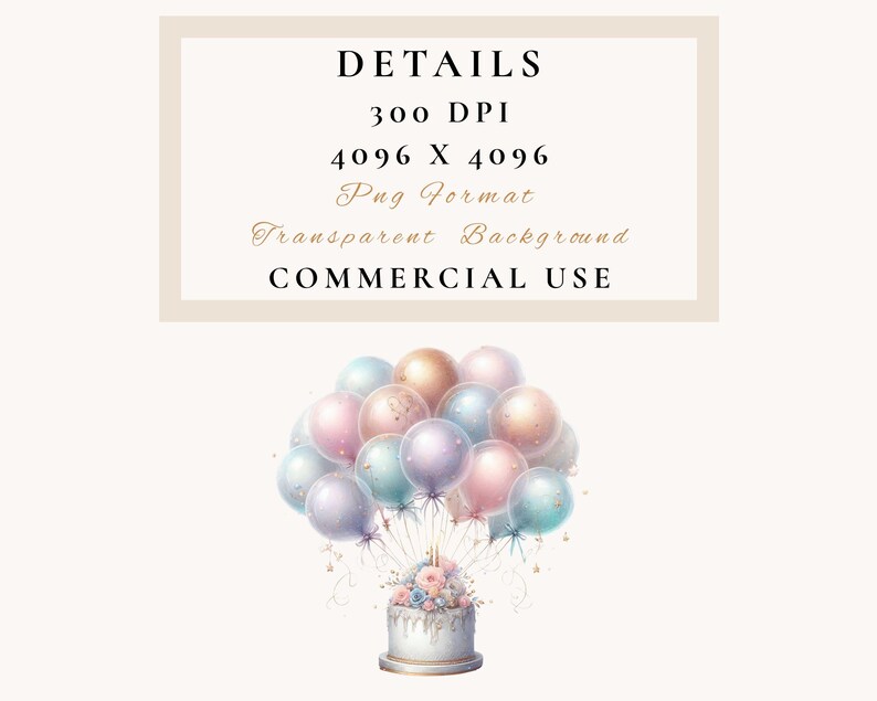 Birthday Cake and Balloons Clipart, Watercolor Celebration PNG Bundle image 3