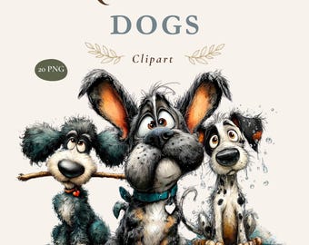 Quirky Dog Clipart, 20 Watercolor Funny Puppy PNGs