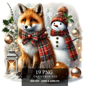 Christmas Fox  Clipart - 19 High Quality PNG, Digital Paper Crafting, Digital Planner, Apparel, Watercolor, Digital Download