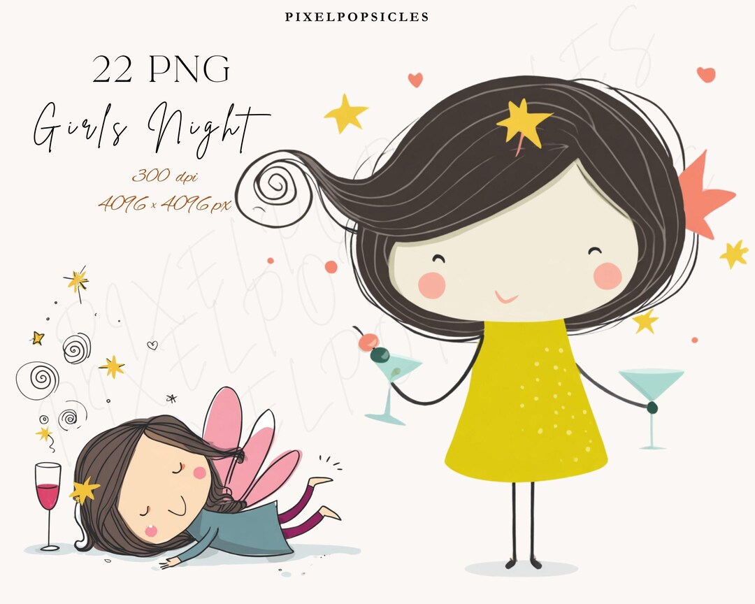 Girls Night Clipart, Trendy Kids Graphics (PNG, 4096x4096 Px, 300 DPI ...