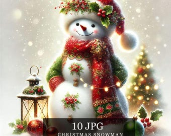 Christmas Snowman Clipart: Watercolor Festive Animals Junk journal