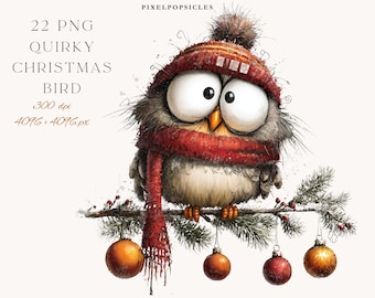Christmas Bird Clipart Set: Watercolor PNG Images (Digital Download) 1#