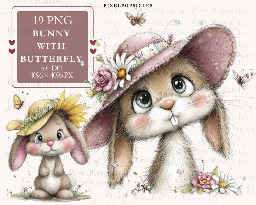 Sweet Bunny Clipart: Whimsical Rabbit PNG Bundle (digital Download) - Etsy