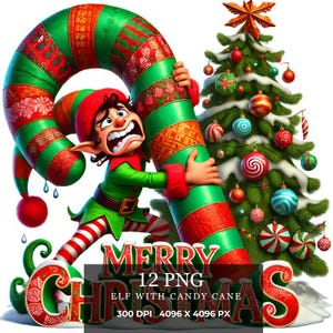 Christmas Elf & candycane Clipart,12 High Quality PNG, Festive Elves, Memory Book, Junk Journal, Scrapbook, Digital Planners, Commercial Use