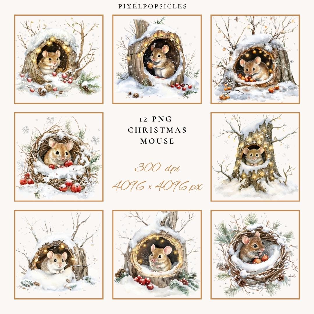 Watercolor Sleeping Mouse Clipart Set: Mouse Hole Art (digital Download ...