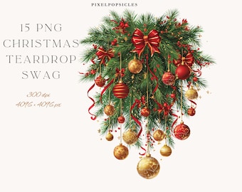 Christmas Clipart Bundle, Baubles Bells & Wreath Ornament PNG