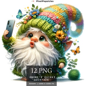 12 Gnome Duckface  | Gnomes, Watercolor Clipart, Gnome Clipart PNG, Fantasy Clipart, Funny graphics, Paper craft