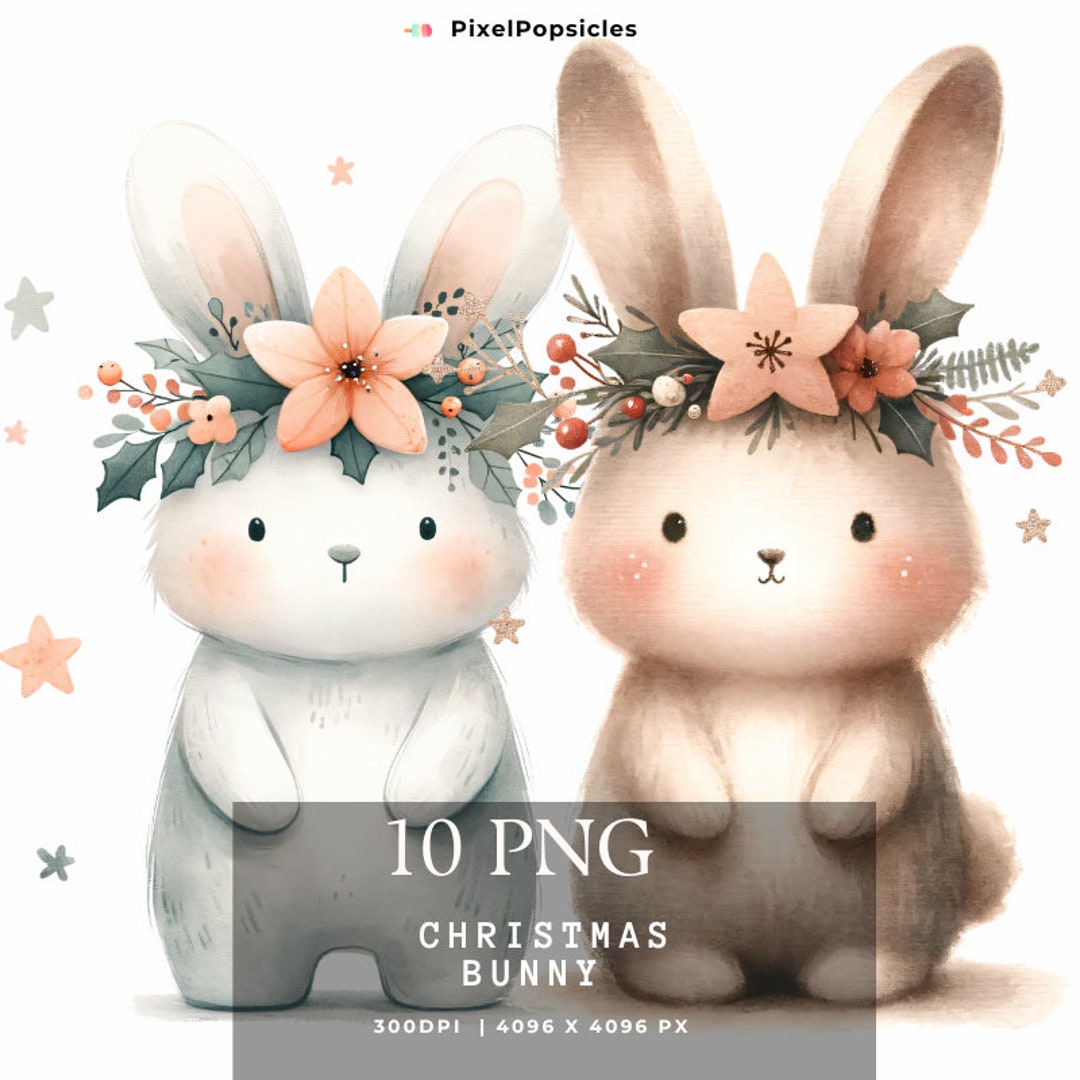 Watercolor Bunny Clipart Set – Floral Wreath, PNG Digital Download - Etsy