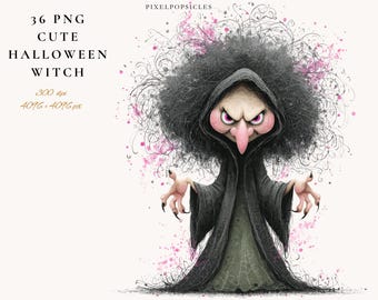 Aquarel halloween heks clipart, afdrukbare png, papercraft (digitale download)
