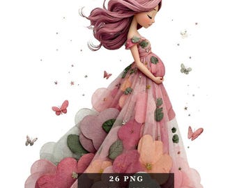 Watercolor Maternity Clipart Bundle: Baby Shower & Nursery Decor (PNG, JPG, PDF Download)