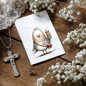 Funny Pigeon Clipart PNG, Sketchy City Bird with French Fries and Macarons image 10