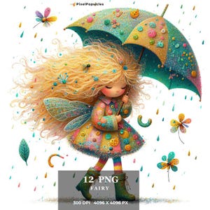 Skurrile Regen Fee Clipart: Transparentes PNG-Bundle (Instant Download)