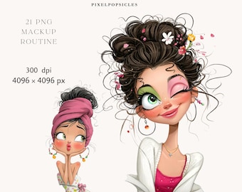 Quirky Makeup Day Watercolor Clipart: Fun Beauty Self-Care PNG (Digital Download) 1#
